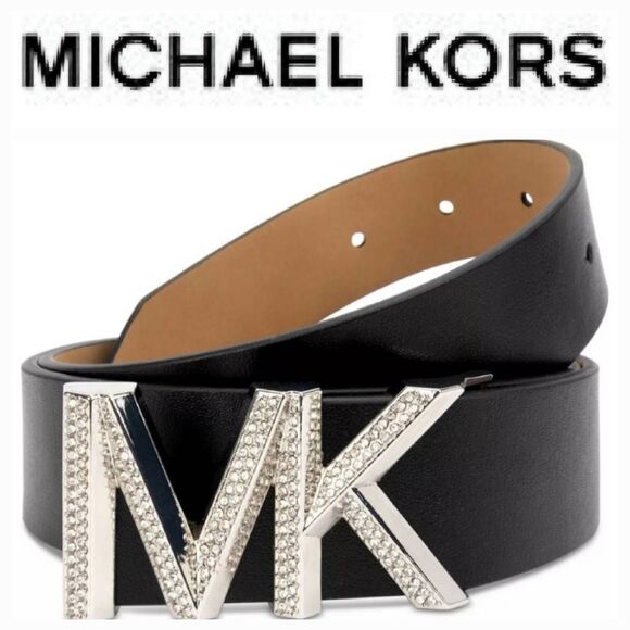 Michael Kors Embellished Logo Stretch Leather Belt - Picture 1 of 9